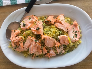Bulgur with Herbs and Lemon-Baked Salmon