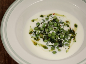 Goat Yogurt Soup with Peas