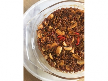 Green Lentils with Oven-Roasted Mushrooms