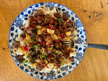 Pasta with Yogurt and Spiced Meat