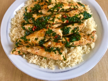Chicken Breast with Wild Garlic on Pecorino Rice