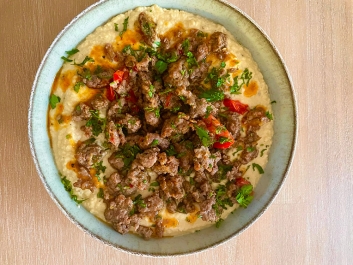 Chickpea Puree with Spiced Meat