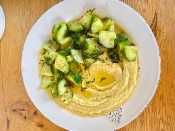 Chickpea Puree with Yogurt and Cucumber Salad