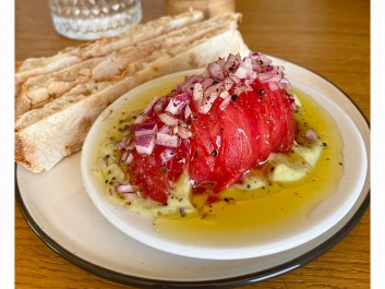 Tomato Salad with Avocado Cream and Black Pepper