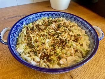 Ensalada de repollo con pollo y semillas de girasol