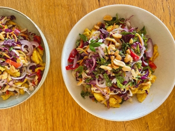 Vietnamese Chicken Salad with Rice Noodles and Peanut Butter Dressing