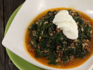 Espinacas con carne picada y arroz