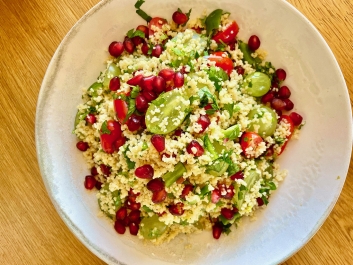 Tabbouleh con uvas blancas y pimiento verde